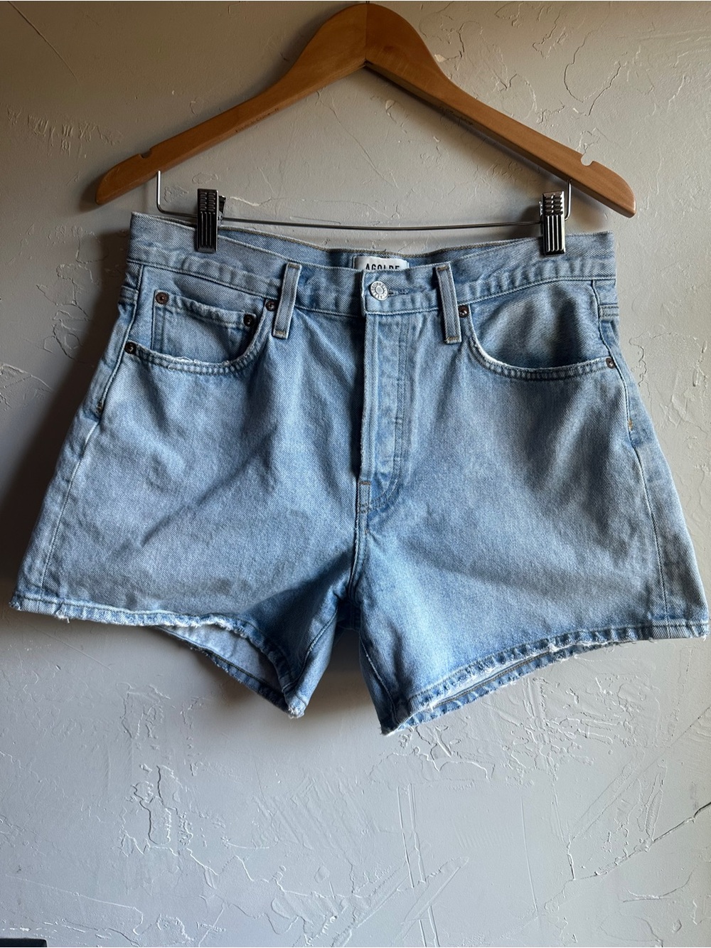 AGOLDE Parker Long Denim Shorts Light Wash High Rise 90s Size 28